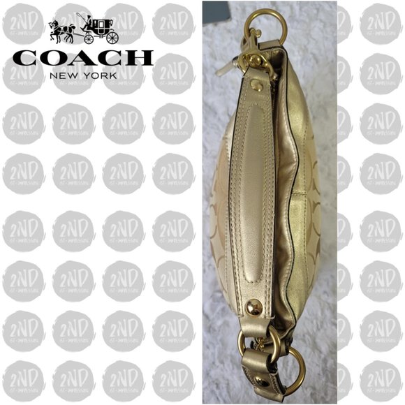 COACH Zoe Cream Gold Signature Print Canvas Leather Shoulder Bag - Picture 5 of 11